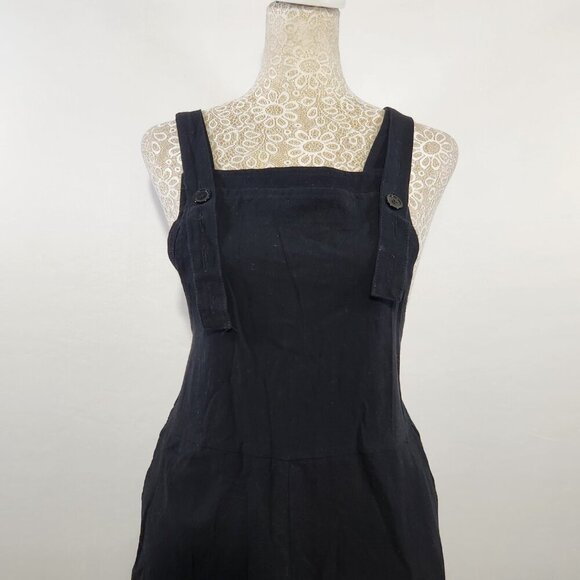 Women's Size Small Black Baggy Linen Blend Loose Fit Wide Leg Pockets Jumpsuit - Picture 2 of 14